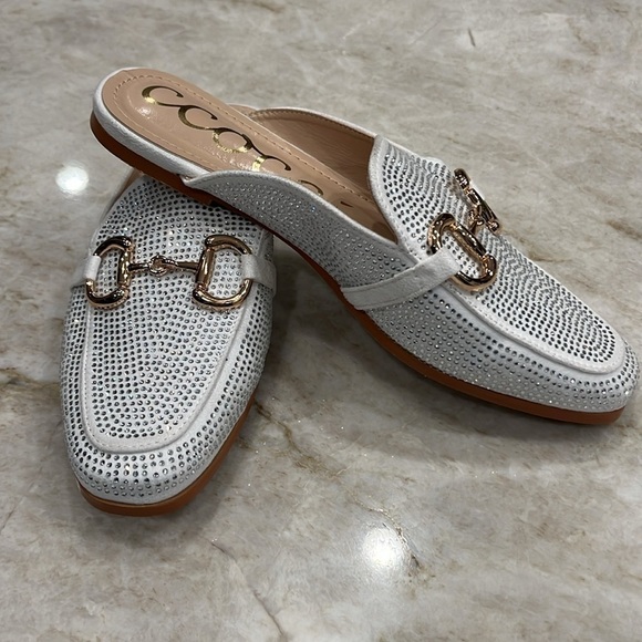 CCOCCI White Mila Bedazzled Mules Rhinestone Slip-Ons | Size‎ 7 - Picture 1 of 11